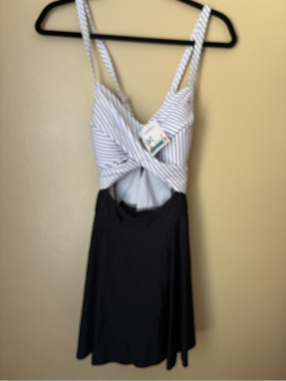 Striped Twist-Front Black & White One-Piece Swim Dress